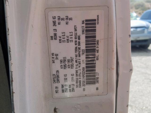 2B7GB11Y4PK523484 - 1993 DODGE RAM VAN B1 WHITE photo 10