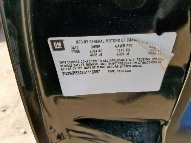 2G2WR584261113597 - 2006 PONTIAC GRAND PRIX BLACK photo 10