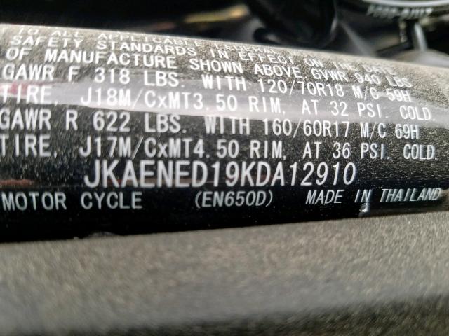 JKAENED19KDA12910 - 2019 KAWASAKI EN650 D GREEN photo 10