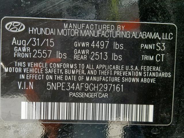 5NPE34AF9GH297161 - 2016 HYUNDAI SONATA SPO BLACK photo 10