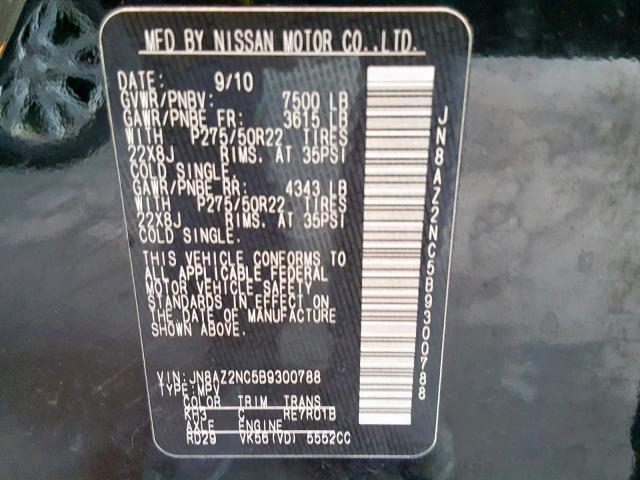 JN8AZ2NC5B9300788 - 2011 INFINITI QX56 BLACK photo 10