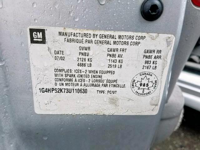 1G4HP52K73U110630 - 2003 BUICK LESABRE CU SILVER photo 9