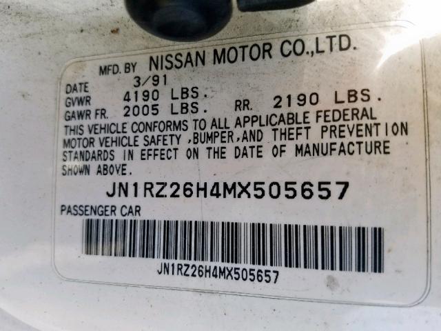 JN1RZ26H4MX505657 - 1991 NISSAN 300ZX 2+2 WHITE photo 10