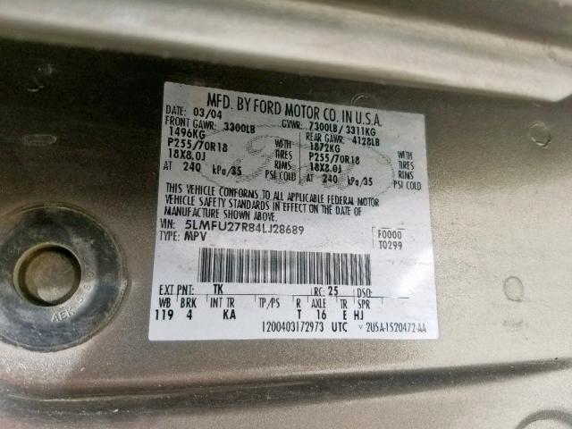 5LMFU27R84LJ28689 - 2004 LINCOLN NAVIGATOR ყავისფერი ფოტო 10