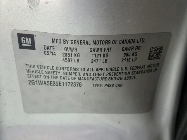 2G1WA5E39E1172376 - 2014 CHEVROLET IMPALA LIM SILVER photo 10