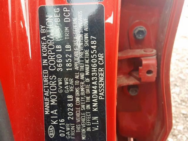 KNADM4A33H6055487 - 2017 KIA RIO LX RED photo 10