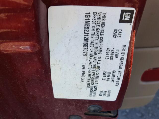 1G1NE52J12M657078 - 2002 CHEVROLET MALIBU LS 勃艮第红 照片 10