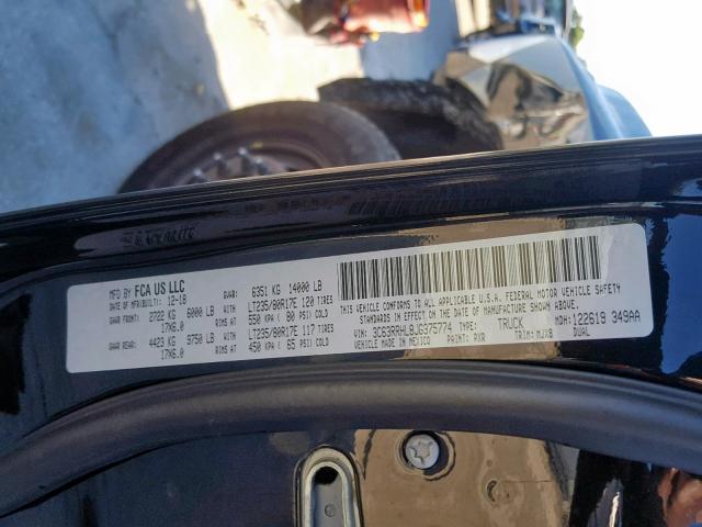 3C63RRHL8JG375774 - 2018 RAM 3500 SLT BLACK photo 10