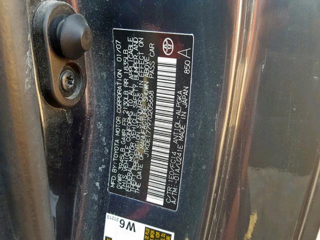 JTKDE177970205668 - 2007 TOYOTA SCION TC გრაფიტი ფოტო 10