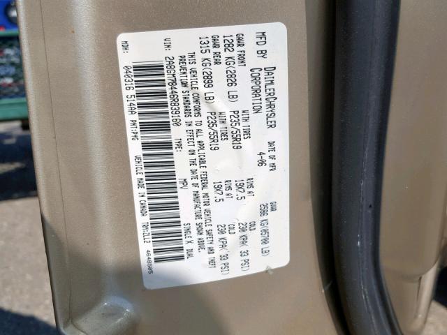 2A8GM78446R839160 - 2006 CHRYSLER PACIFICA L GOLD photo 10