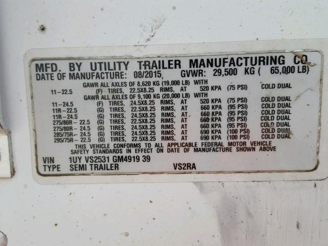 1UYVS2531GM491939 - 2016 UTILITY TRAILER WHITE photo 10