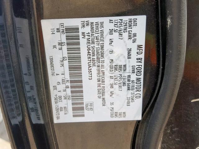 1FMEU64E67UA35773 - 2007 FORD EXPLORER E GRAY photo 10