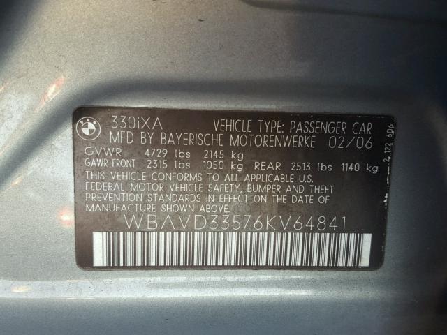 WBAVD33576KV64841 - 2006 BMW 330 XI GRAY photo 10