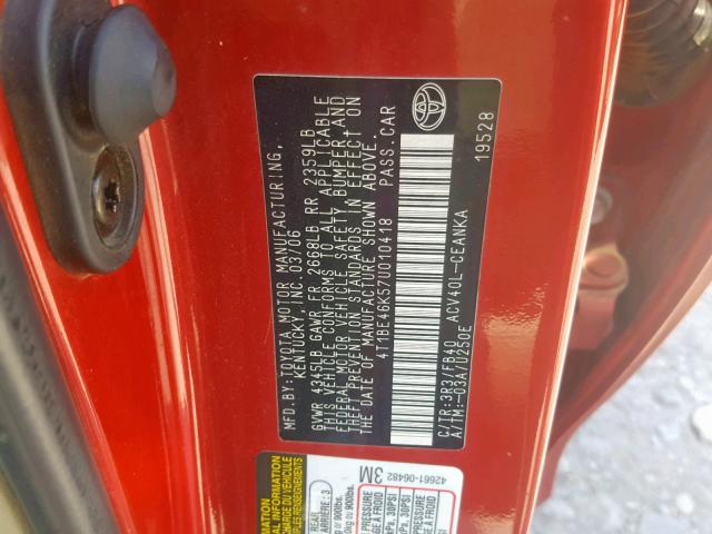 4T1BE46K57U010418 - 2007 TOYOTA CAMRY NEW RED photo 10
