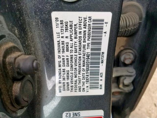19XFA1F6XAE019401 - 2010 HONDA CIVIC LX-S Gümüş foto 10