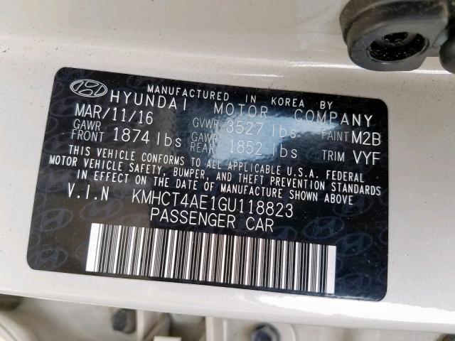 KMHCT4AE1GU118823 - 2016 HYUNDAI ACCENT SE CREAM photo 10