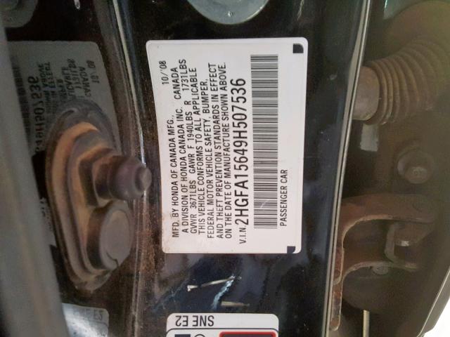 2HGFA15649H507536 - 2009 HONDA CIVIC LX-S أسود صورة 10