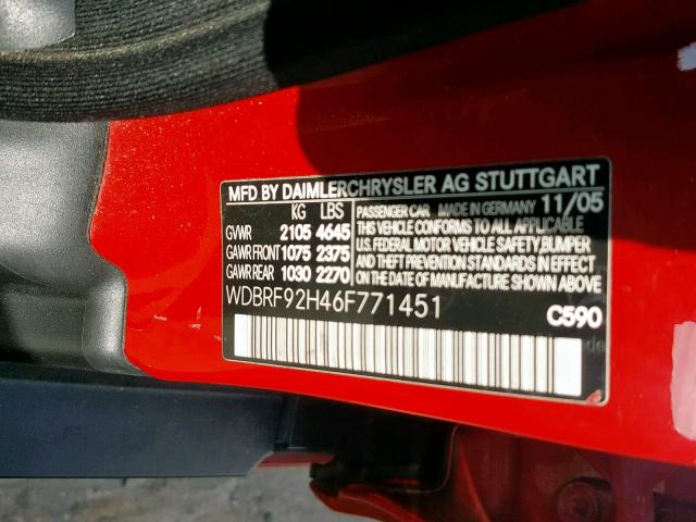 WDBRF92H46F771451 - 2006 MERCEDES-BENZ C 280 4MAT RED photo 10