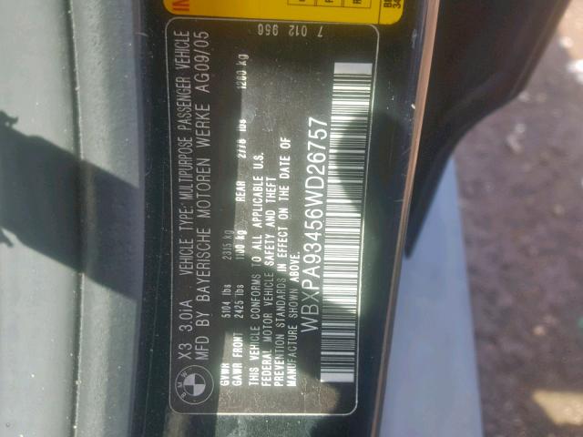 WBXPA93456WD26757 - 2006 BMW X3 3.0I BLACK photo 10