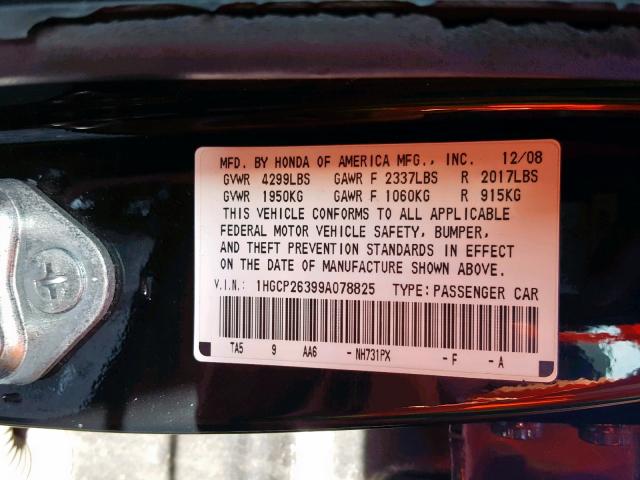 1HGCP26399A078825 - 2009 HONDA ACCORD LX BLACK photo 10