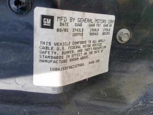 1G8AJ55F96Z127601 - 2006 SATURN ION LEVEL SILVER photo 10