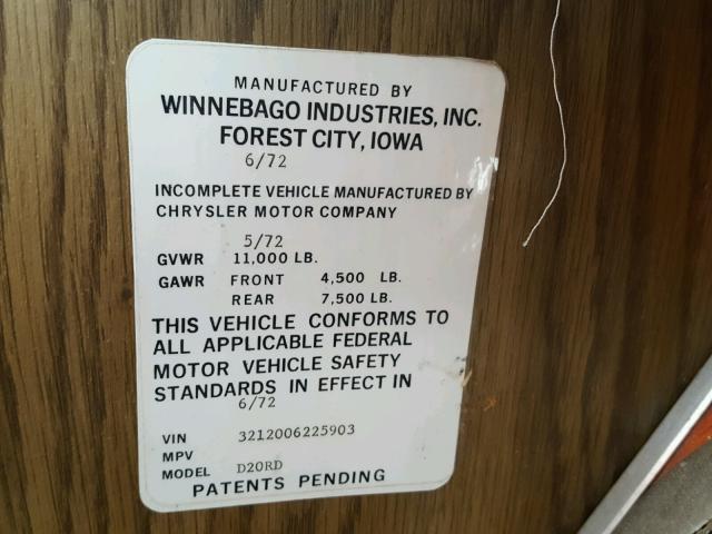 3212006225903 - 1972 WINNEBAGO MOTORHOME WHITE photo 10