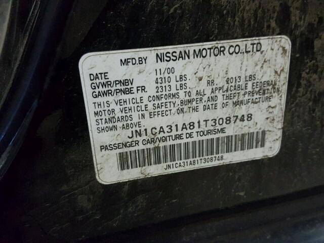 JN1CA31A81T308748 - 2001 NISSAN MAXIMA GXE BLACK photo 10