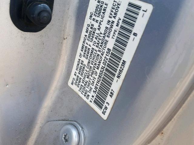 5J6YH28553L022158 - 2003 HONDA ELEMENT EX GRAY photo 10