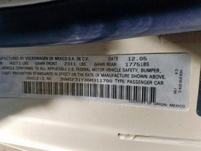 3VWSF31Y36M311700 - 2006 VOLKSWAGEN NEW BEETLE კრემისფერი ფოტო 10