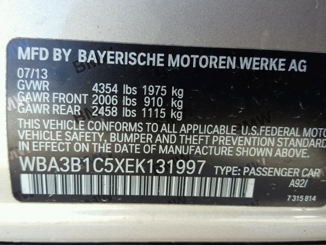 WBA3B1C5XEK131997 - 2014 BMW 320 I GOLD photo 10