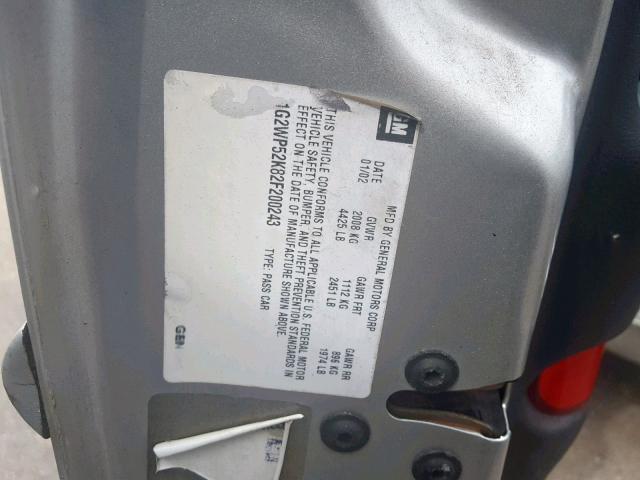 1G2WP52K82F200243 - 2002 PONTIAC GRAND PRIX SILVER photo 10