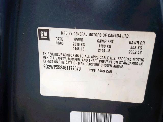 2G2WP552461177679 - 2006 PONTIAC GRAND PRIX BLUE photo 10