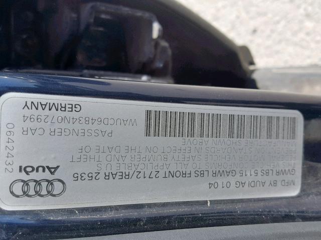 WAUCD64B34N072994 - 2004 AUDI A6 S-LINE BLUE photo 10