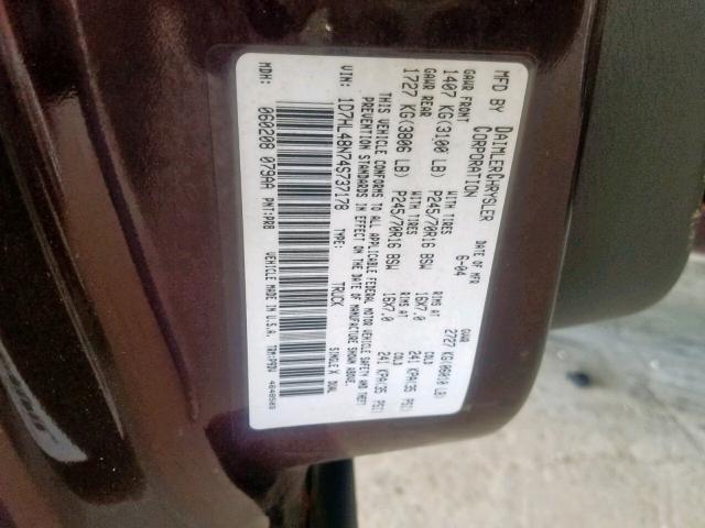 1D7HL48N74S737178 - 2004 DODGE DAKOTA QUA MAROON photo 10