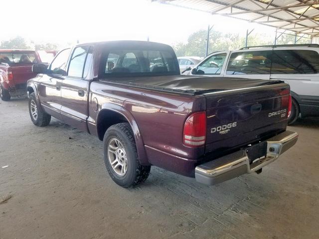 1D7HL48N74S737178 - 2004 DODGE DAKOTA QUA MAROON photo 3