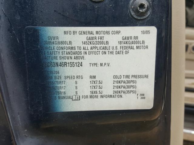 1GYEC63N46R155124 - 2006 CADILLAC ESCALADE L BLUE photo 10