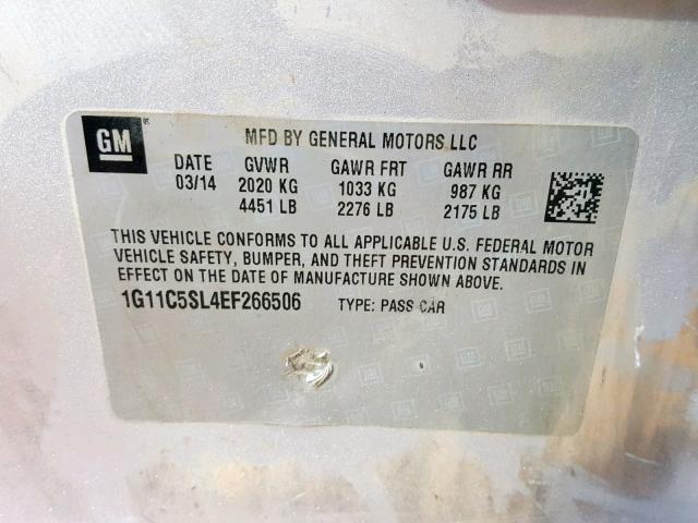 1G11C5SL4EF266506 - 2014 CHEVROLET MALIBU 1LT 银色 照片 10