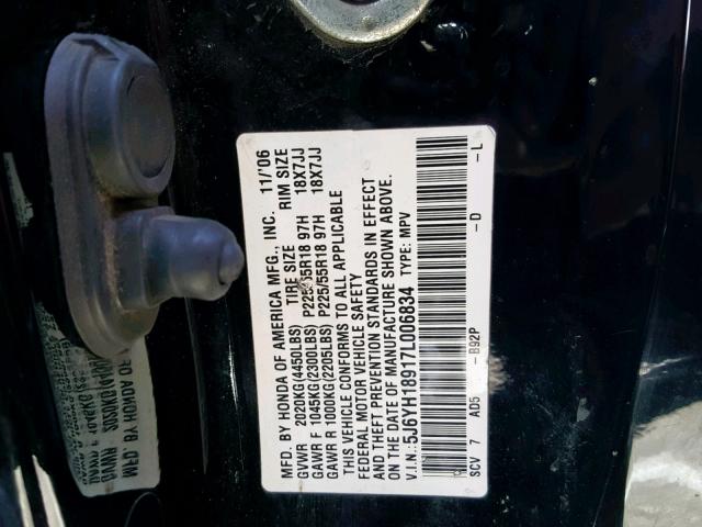 5J6YH18917L006834 - 2007 HONDA ELEMENT SC BLACK photo 10