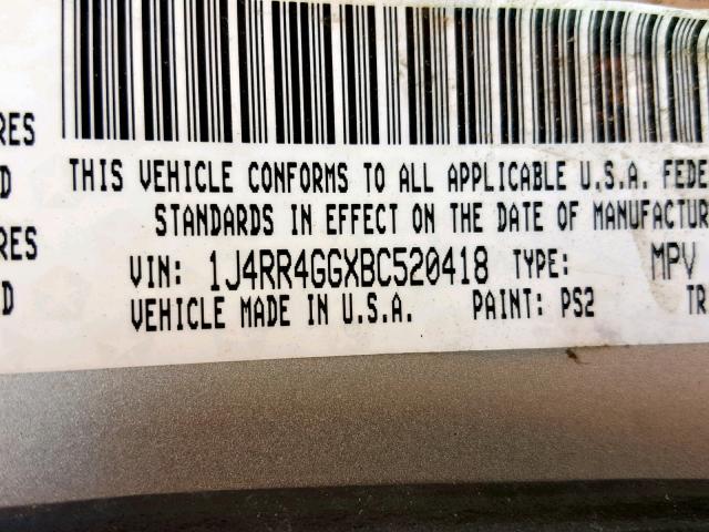 1J4RR4GGXBC520418 - 2011 JEEP GRAND CHER SILVER photo 10