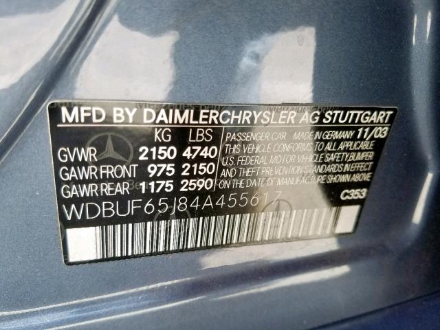 WDBUF65J84A455617 - 2004 MERCEDES-BENZ E 320 BLUE photo 10