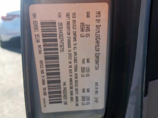 2B3KA43G27H736791 - 2007 DODGE CHARGER SE GRAY photo 10