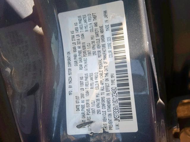 JM3TB38V180123480 - 2008 MAZDA CX-9 GRAY photo 10