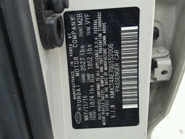 KMHCT4AE7GU152006 - 2016 HYUNDAI ACCENT SE CREAM photo 10