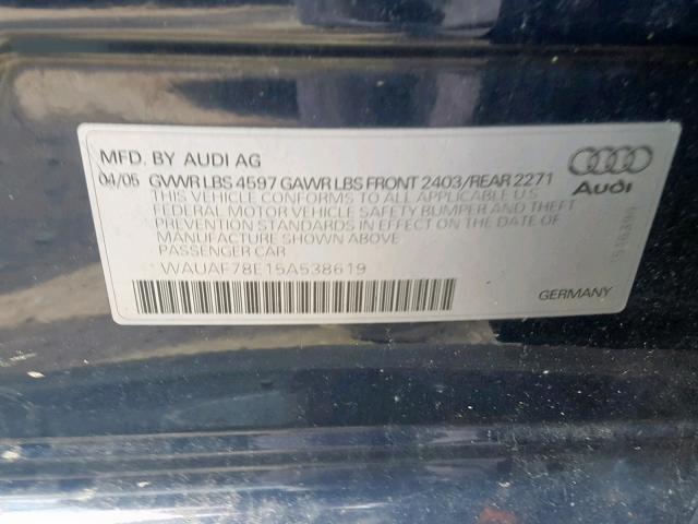 WAUAF78E15A538619 - 2005 AUDI A4 2.0T BLUE photo 10