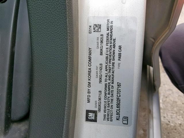 KL8CL6S02FC707167 - 2015 CHEVROLET SPARK EV 2 SILVER photo 10