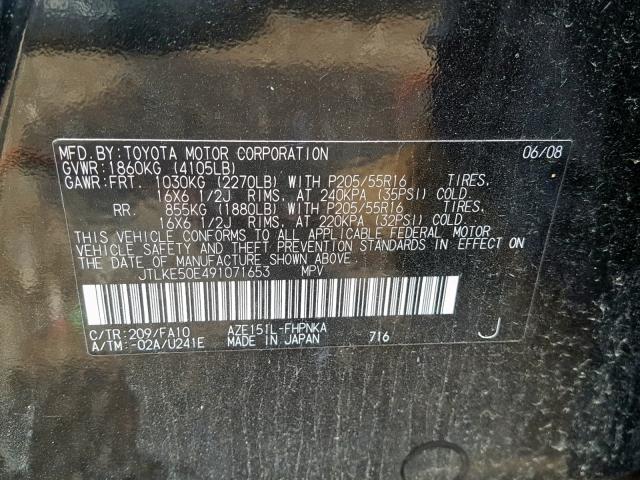 JTLKE50E491071653 - 2009 TOYOTA SCION XB 黑色 照片 10