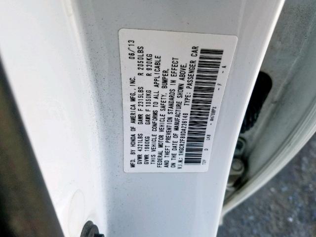 1HGCR2F89DA238149 - 2013 HONDA ACCORD EXL WHITE photo 10