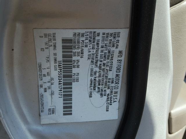 1FAFP55U34A179171 - 2004 FORD TAURUS SES SILVER photo 10