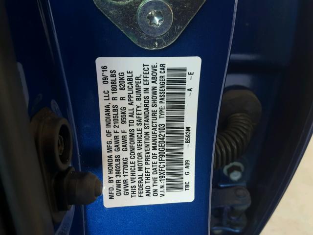 19XFC1F90GE042103 - 2016 HONDA CIVIC TOUR BLUE photo 10