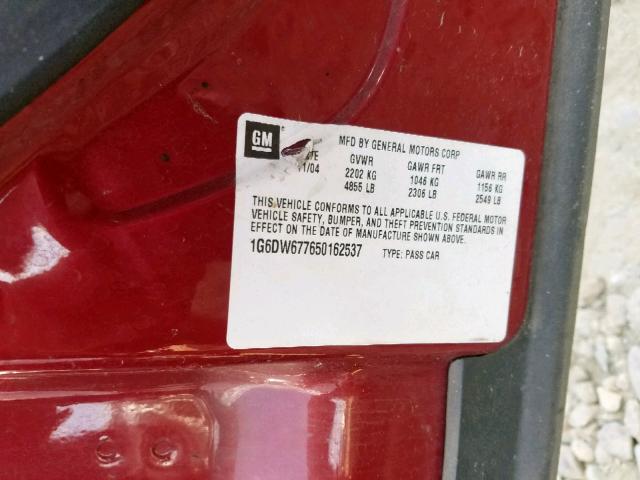 1G6DW677650162537 - 2005 CADILLAC STS RED photo 10